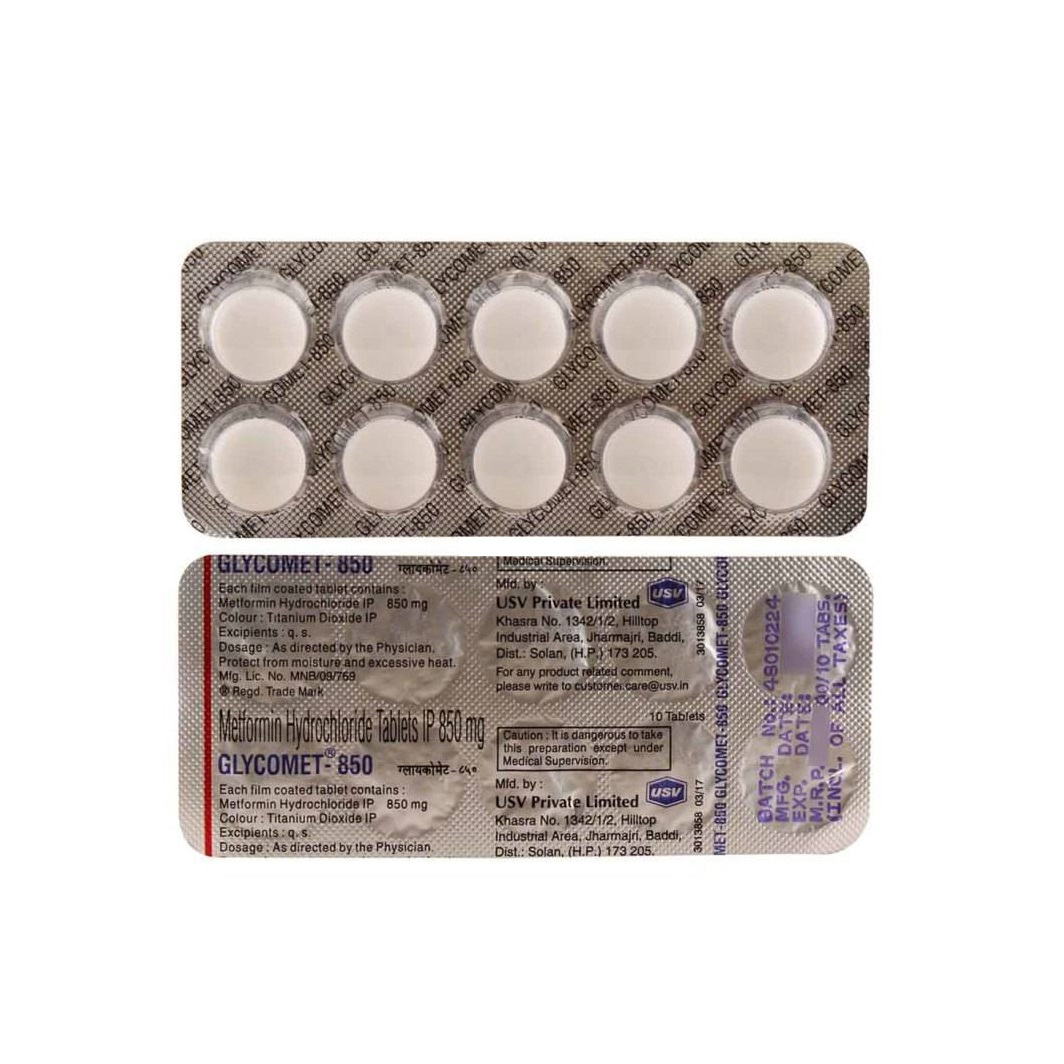 Get Glycomet 850mg Tablet 10's  At Offer Price | 24x7 Pharma
