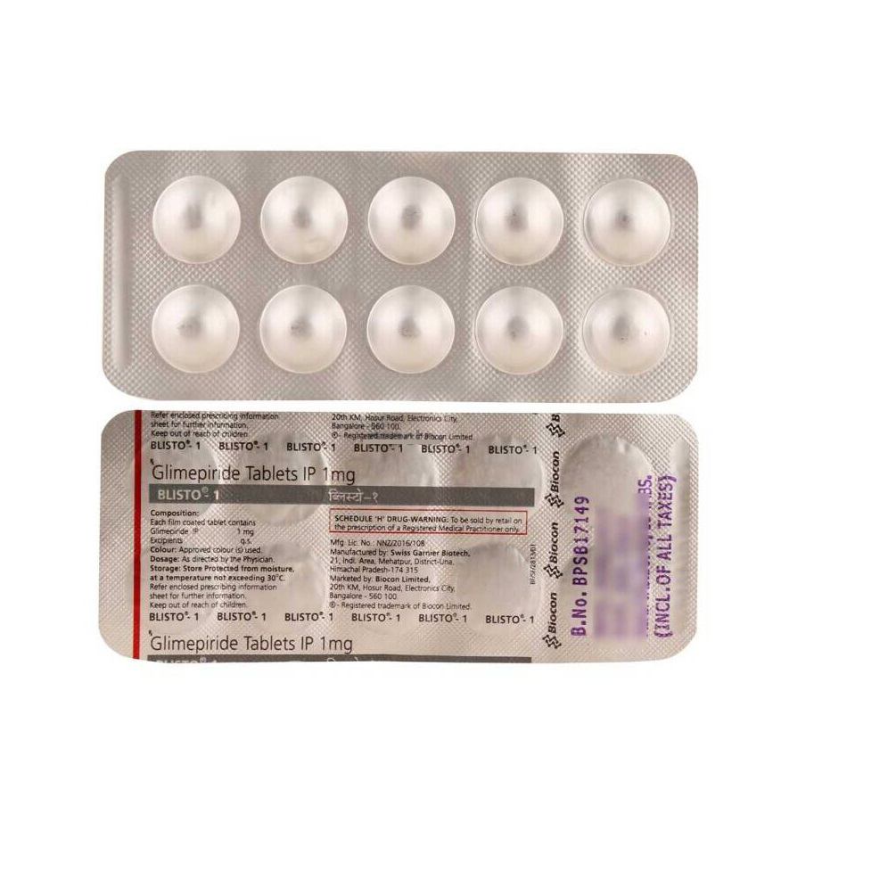 Blisto 1mg Tablet 10'S |Glimepiride| 24x7 Pharma